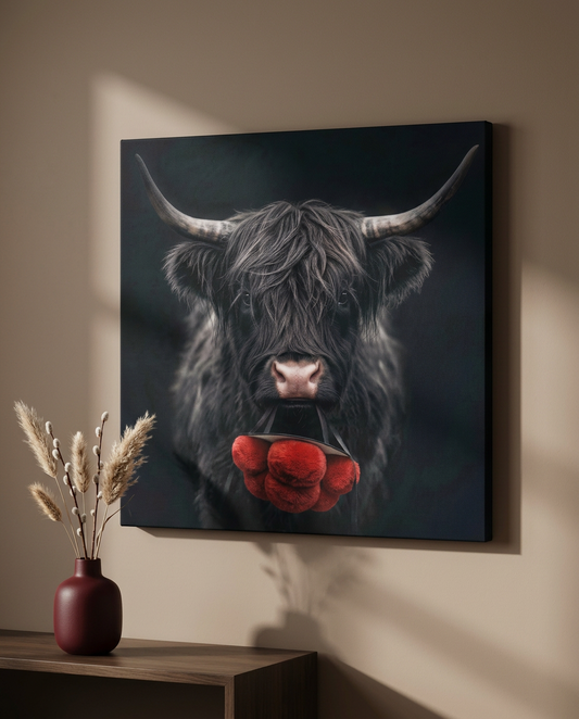 Als edles quadratisches Leinwandbild besticht dieses detailreiche Tierporträt durch tiefe Kontraste und ein traditionelles Motiv, das als stilvolles Bild Schwarzwald jede moderne Raumgestaltung aufwertet. Die Kuh mit Bollenhut strahlt hierbei eine angenehme Ruhe aus.
