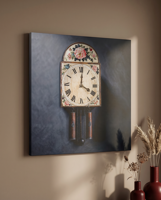 Dieses hochwertige Schwarzwald Wandbild interpretiert die klassische Uhrentradition als moderne Wandkunst auf Leinwand, ideal für ein heimatverbundenes Wohndesign.