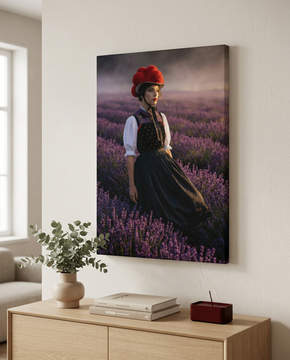 Erleben Sie mit diesem Schwarzwald  Wandbild Schwarzwald eine harmonische Symbiose aus Tradition und floraler Eleganz als hochwertiges Schwarzwald Bild auf Leinwand.
