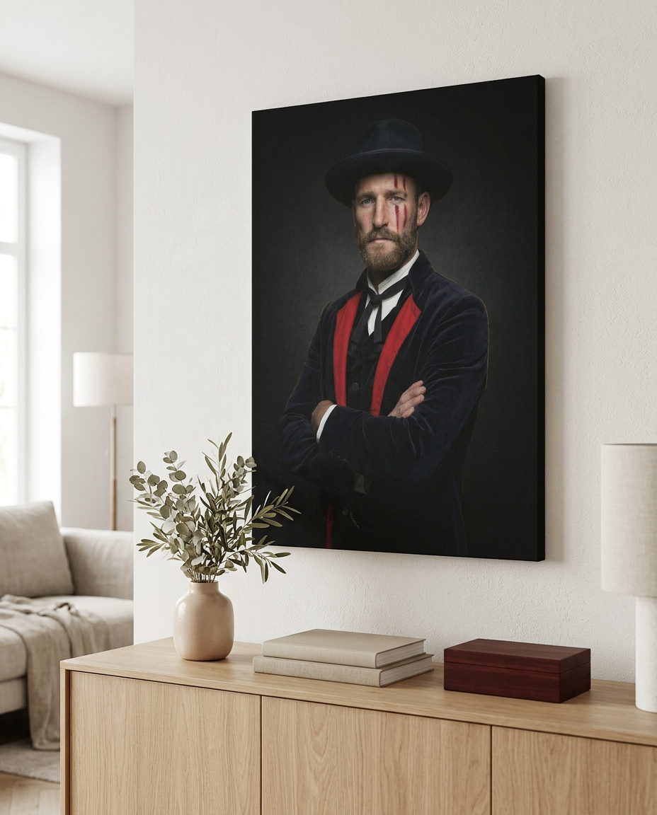 Dieses charakterstarke Schwarzwald Wandbild interpretiert männliche Tradition völlig neu und setzt als moderne Wandkunst ein kraftvolles Statement in Ihren Wohnräumen.
