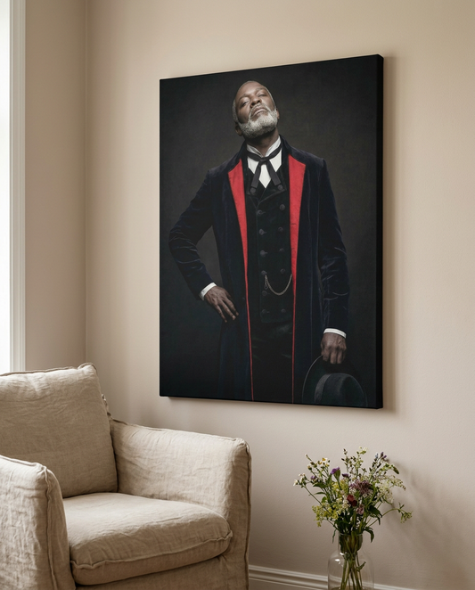 Edles Schwarzwald Wandbild eines stolzen Herren in traditioneller, moderner Trachten-Interpretation auf hochwertiger Leinwand.