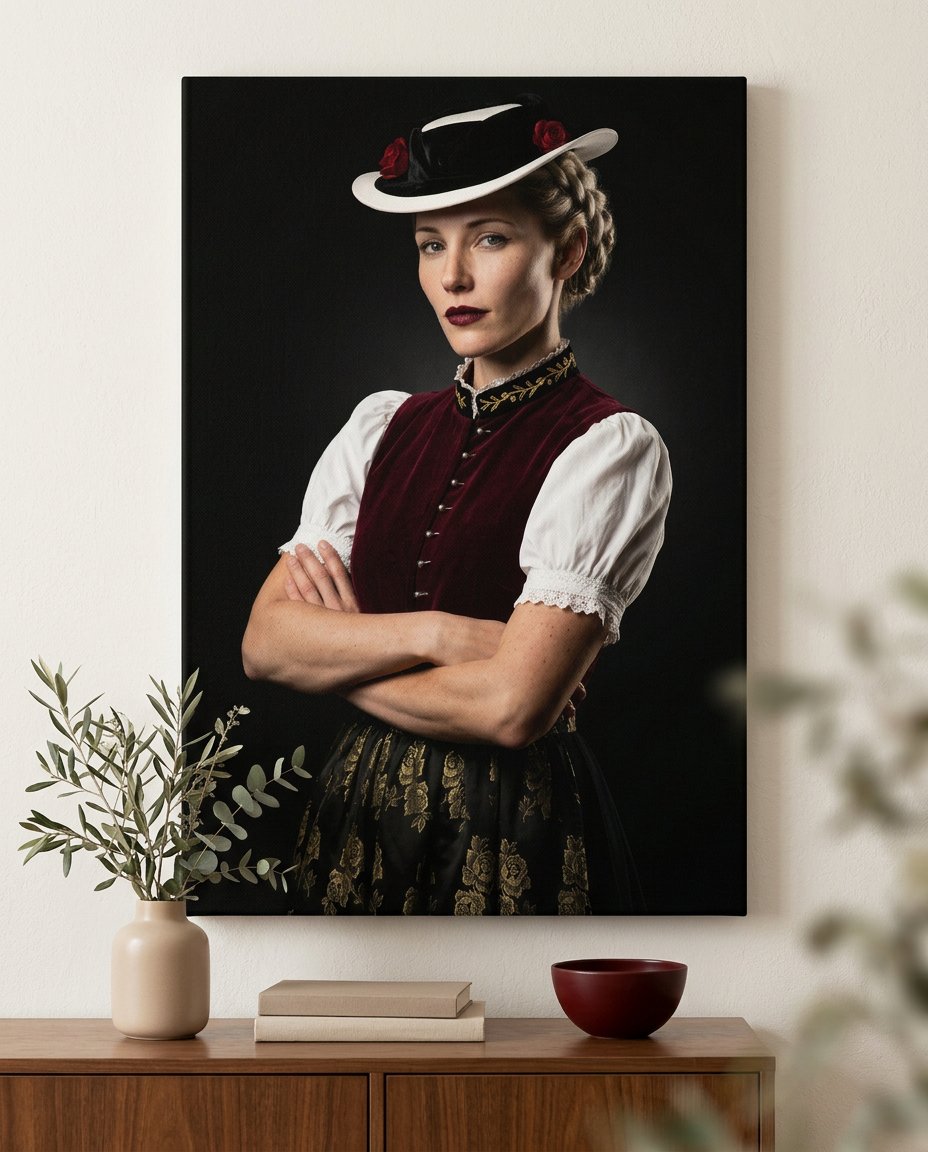 Dieses moderne Schwarzwald Bild inszeniert traditionelle Heimatliebe als ästhetisches Porträt auf einem hochwertigen Leinwandbild für stilbewusste Einrichtungen.